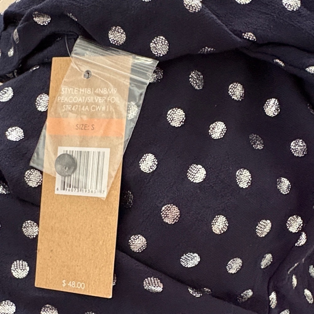 Hope & Harlow Metallic Polka Dot Tie Front Blouse Sz S Navy Y2K Retro Chic - Picture 5 of 5